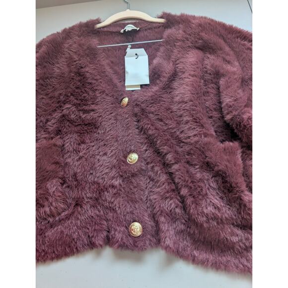 NWT L'Agence Harriet Fuzzy Knit Blouson Sleeve Cardigan Size XXL Burgundy #3D511 - Picture 5 of 11